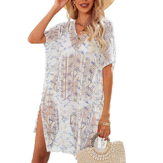 White-Blue-Womens-Bathing-Suit-Cover-Up-for-Beach-Pool-Swimwear-Crochet-Dress-Front