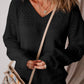 Black Eyelet Pattern Detail V Neck Drop Shoulder Sweater