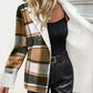 Plaid Pattern Lapel Long Sleeve Blazer Button Front Fleece Lined Coat