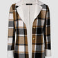 Plaid Pattern Lapel Long Sleeve Blazer Button Front Fleece Lined Coat