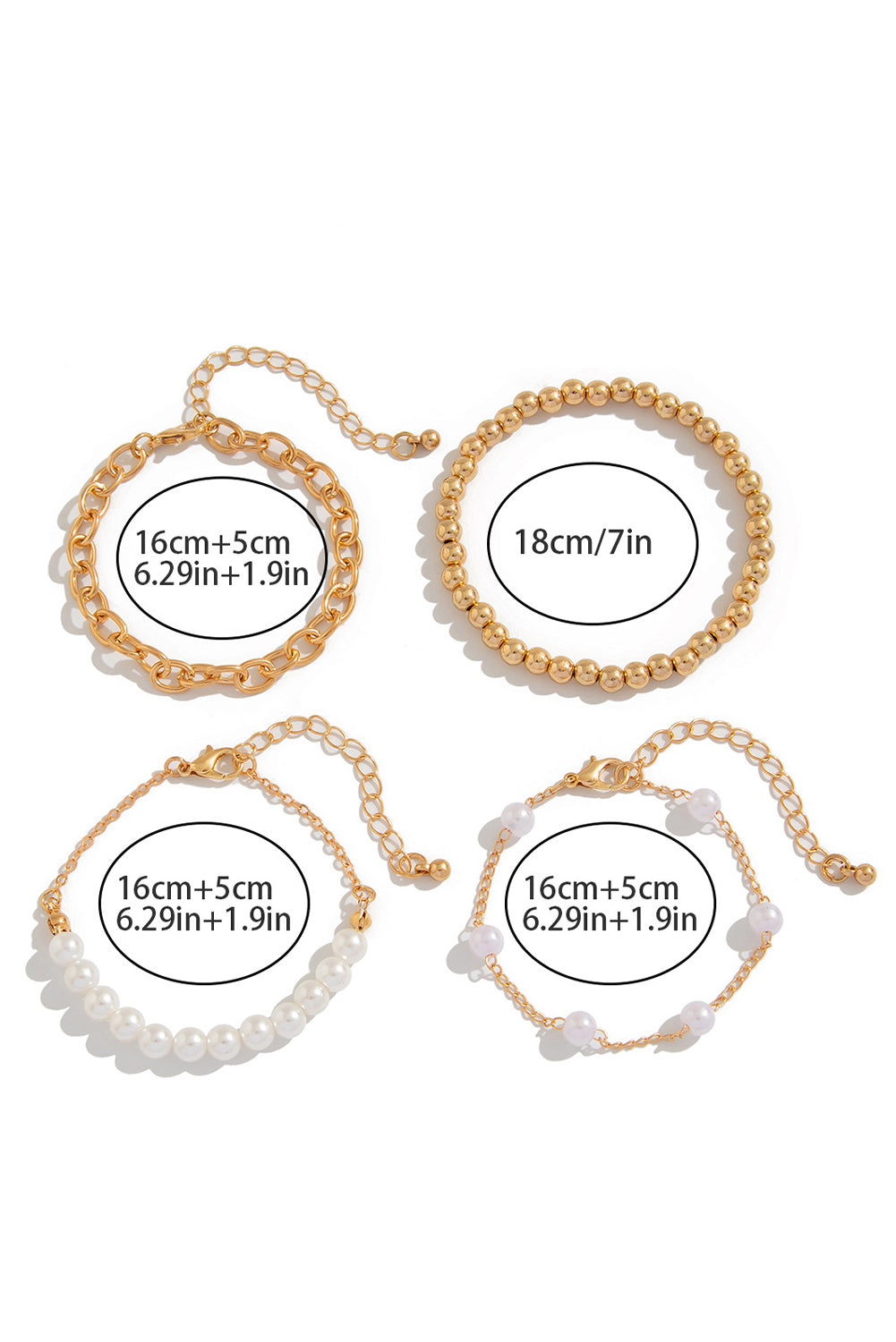 Gold Plated Chain Beaded 4 Pcs Bracelet Set