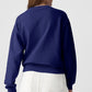 Navy Blue Plain Drop Shoulder Crewneck Pullover Sweatshirt