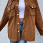 Brown Textured Flap Pocket Drop Shoulder Shacket