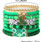 Green St Patricks Shamrock Letter Beaded Multi Layer Bracelet Set