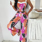 Tropical Leaf Print Crop Top & Wide Leg Pants Set