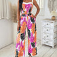 Tropical Leaf Print Crop Top & Wide Leg Pants Set