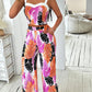 Tropical Leaf Print Crop Top & Wide Leg Pants Set