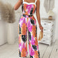 Tropical Leaf Print Crop Top & Wide Leg Pants Set