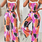 Tropical Leaf Print Crop Top & Wide Leg Pants Set