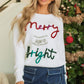 White Tinsel Merry and Bright Graphic Christmas Sweater