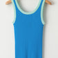 Blue Colorblock Edge Ribbed Knit U Neck Tank Top