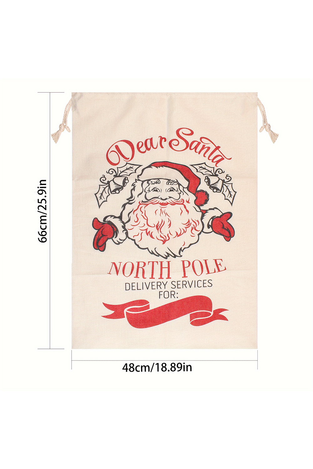 White Santa Clause Print Drawstring Closure Canvas Christmas Gift Bag