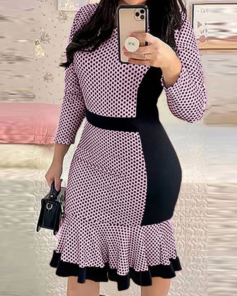 Polka Dot Print Mermaid Hem Work Dress