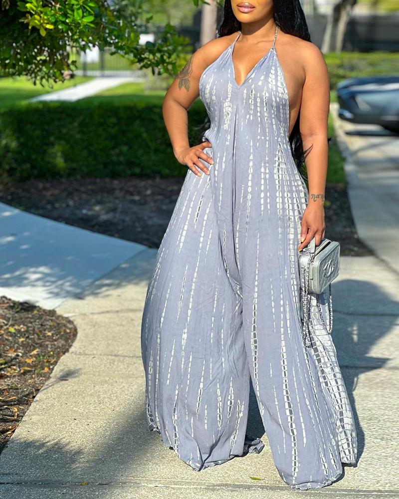 Tie Dye Print Tied Detail Wide Leg Jumpsuit