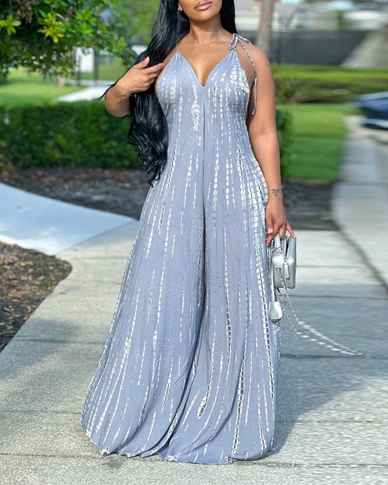 Tie Dye Print Tied Detail Wide Leg Jumpsuit