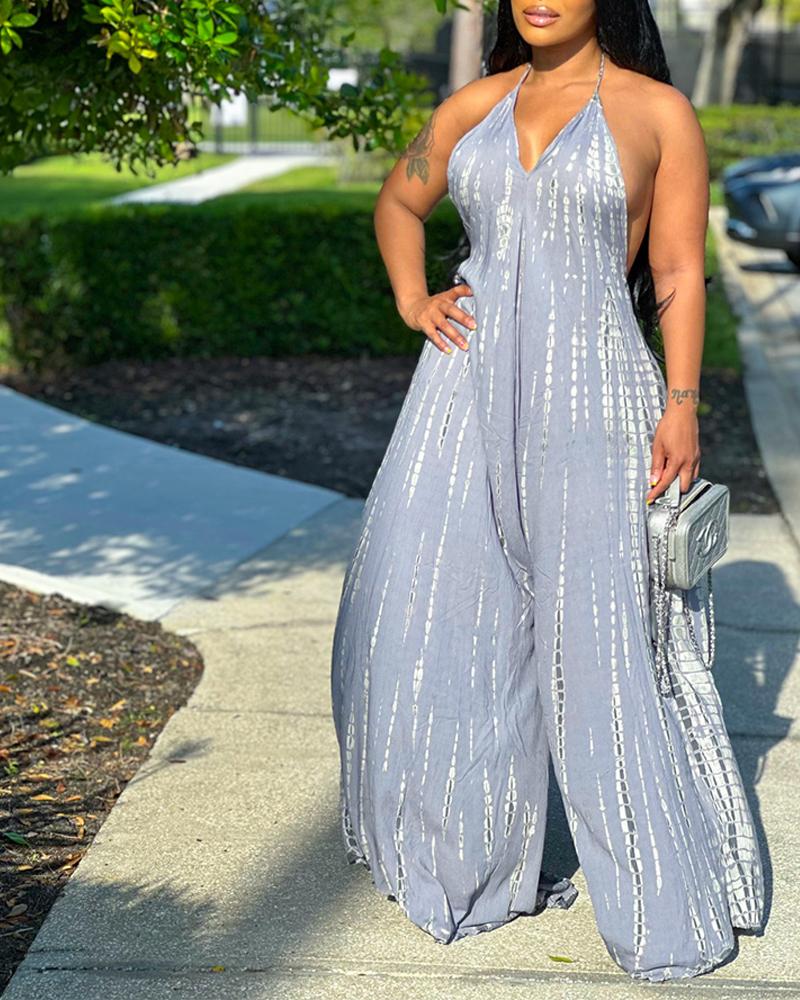 Tie Dye Print Tied Detail Wide Leg Jumpsuit