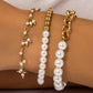 Gold 3pcs Pearl Plated Alloy Beaded Bracelet Set