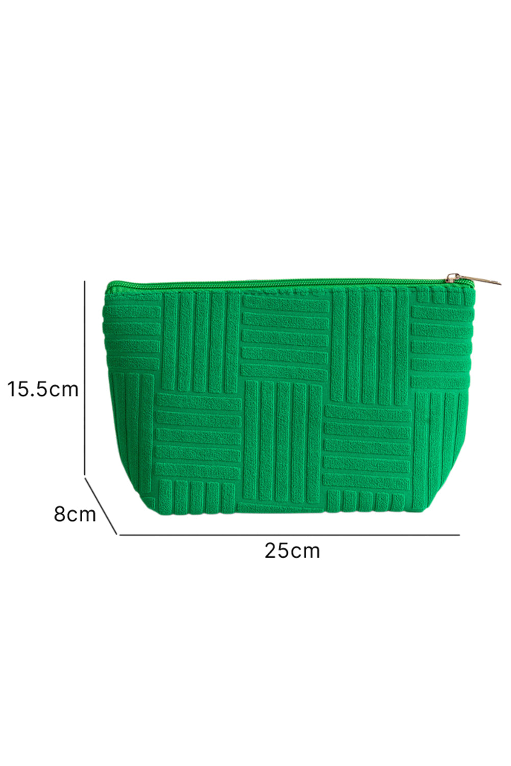 Dark Green Textured Woven Pattern Zipper Cosmetic Bag