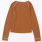 Brown Textured Round Neck Long Sleeve Top