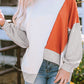 Khaki Colorblock Stitching Irregular Hem Long Sleeve Top