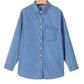 Beau Blue Solid Color Oversized Patched Pocket Buttoned Shirt