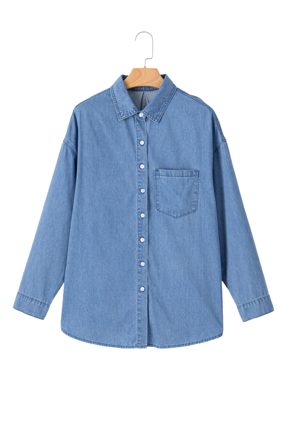 Beau Blue Solid Color Oversized Patched Pocket Buttoned Shirt