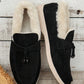 Black Suede Furry Lined Slip on Flat Shoes