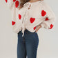 Heart Pattern Long Sleeve Round Neck Tied Detail Cardigan Spring Winter Top