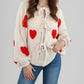 Heart Pattern Long Sleeve Round Neck Tied Detail Cardigan Spring Winter Top