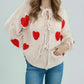 Heart Pattern Long Sleeve Round Neck Tied Detail Cardigan Spring Winter Top