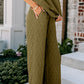 Sage Green Quilted Short Sleeve Wide Leg Pants Set