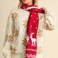 Burgundy Elk Christmas Tree Print Knitted Scarf