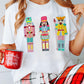 White Chenille Nutcracker Doll Graphic Christmas Fashion Tee