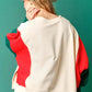 Apricot Christmas Tinsel Star Side Slits Colorblock Sweatshirt