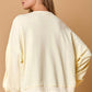 Beige Tinsel Flower Dropped Puff Sleeve Sweatshirt