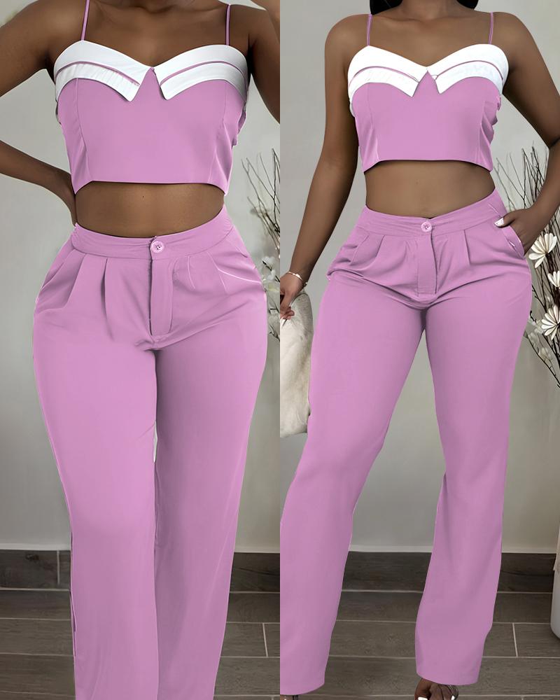 Crop Cami Top & Ruched Pocket Design Pants Set