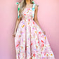 Pink Floral Print Knotted Shoulder Smocked Maxi Dress