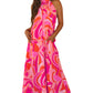 Rose Abstract Printed High Neck Knotted Nape Sleeveless Maxi Dress