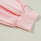 Light Pink Bow Thread Embroidery Ribbed Edge Sweatshirt