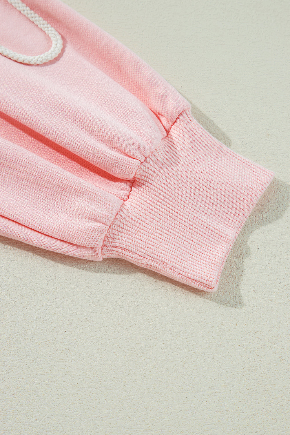 Light Pink Bow Thread Embroidery Ribbed Edge Sweatshirt