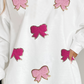 White Chenille Bowknot Graphic Drop Shoulder Baggy Sweatshirt