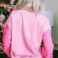 Pink Christmas Nutcracker Graphic Sequin Patchwork Long Sleeve Top