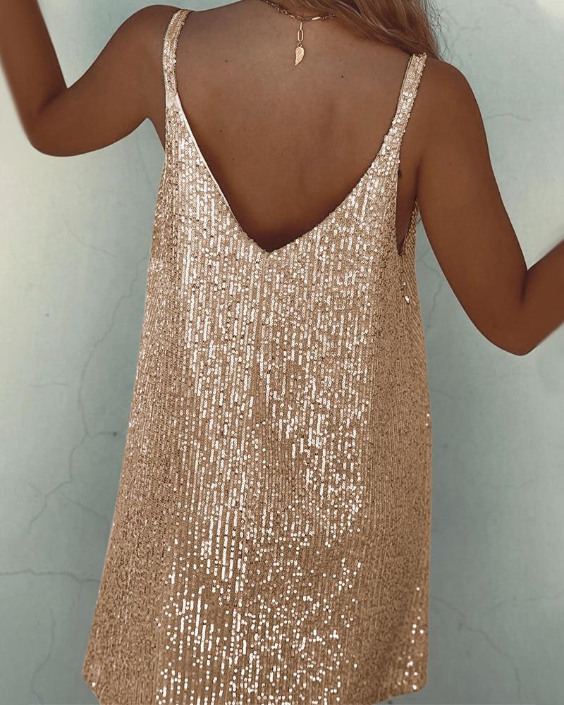 V Neck Allover Sequin Casual Dress