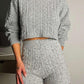 2 Piece Crewneck Long Sleeve Cable Knit Crop Sweater High Waist Shorts Tracksuits Outfits