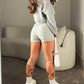 2 Piece Crewneck Long Sleeve Cable Knit Crop Sweater High Waist Shorts Tracksuits Outfits