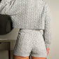 2 Piece Crewneck Long Sleeve Cable Knit Crop Sweater High Waist Shorts Tracksuits Outfits