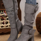 Dark Grey Suede Double Buckled Side Zipped Mid-calf Boots