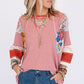 Fiery Red Pinstriped Color Block Patchwork Oversized Top