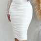 Long Sleeve Low Cut Slit Bodycon Lace Dress