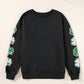 Black Sequin Clover Patched Drop Shoulder Sweatshirt